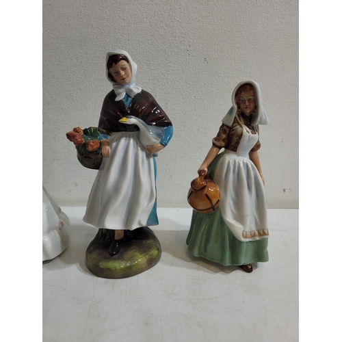 356 - Royal Doulton Figures Sleeping Darling HN2953, Bunny's Bedtime HN3370, Country Lass HN1991, The Milk... 