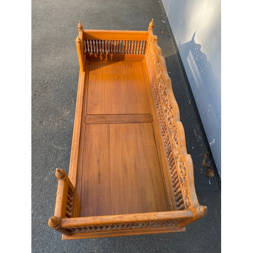 682 - Large Exquisite Hand-Carved Wooden Swing seat with carved floral backrest.