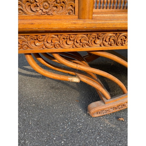 682 - Large Exquisite Hand-Carved Wooden Swing seat with carved floral backrest.