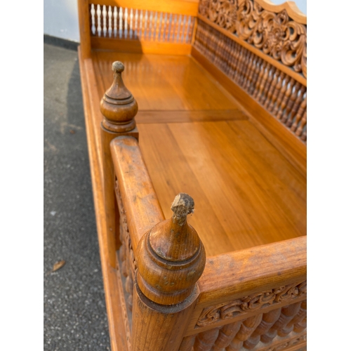 682 - Large Exquisite Hand-Carved Wooden Swing seat with carved floral backrest.