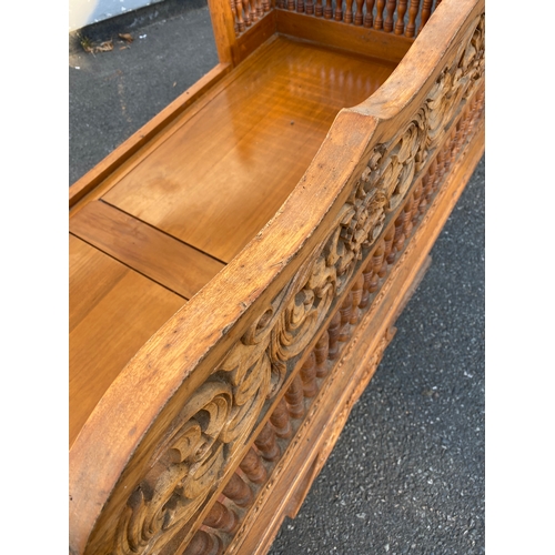 682 - Large Exquisite Hand-Carved Wooden Swing seat with carved floral backrest.
