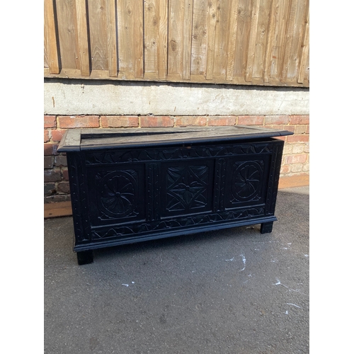 691 - Antique 19th Century Carved Oak Chest