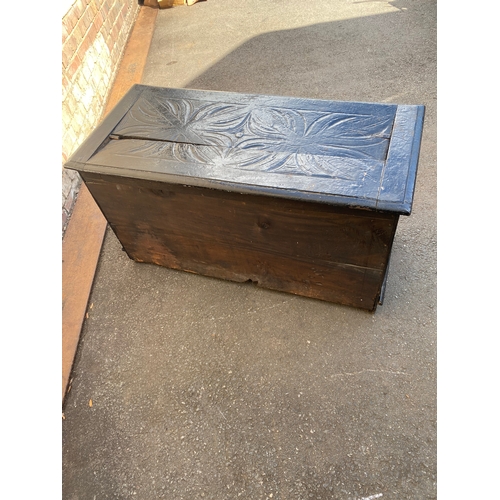 691 - Antique 19th Century Carved Oak Chest