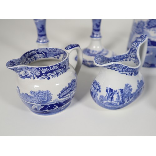 95 - A collection of Spode includes candlestick holders, butter tray, pourers, & tea pot, Italian Spode D... 