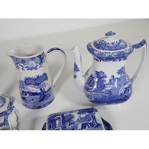 95 - A collection of Spode includes candlestick holders, butter tray, pourers, & tea pot, Italian Spode D... 