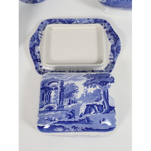 95 - A collection of Spode includes candlestick holders, butter tray, pourers, & tea pot, Italian Spode D... 