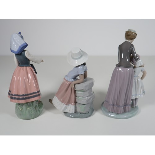 102 - Lladro Solace mother comforting daughter, A step in time and Josefa feeding duck porcelain figurines... 