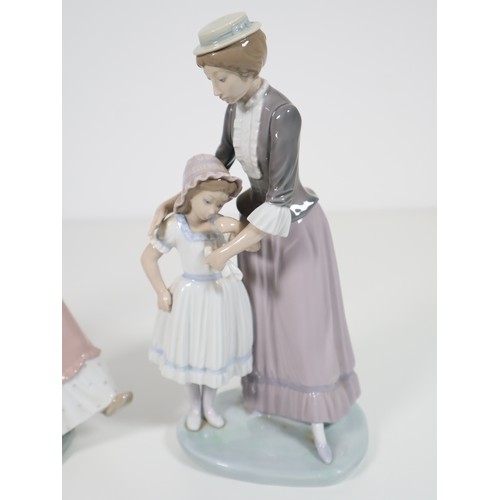 102 - Lladro Solace mother comforting daughter, A step in time and Josefa feeding duck porcelain figurines... 