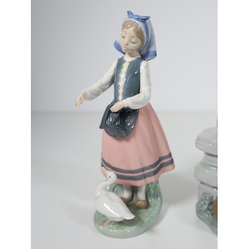 102 - Lladro Solace mother comforting daughter, A step in time and Josefa feeding duck porcelain figurines... 