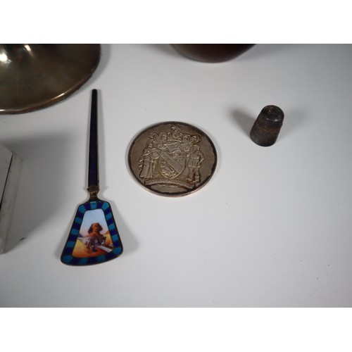 115 - Sterling Silver & Tortoise shell inkwell marked London Congress 1953, antique stoneware tea pot with... 