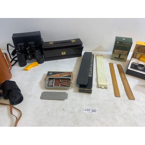 297 - Collection of Vintage collectables including cameras, binoculars, new in box Adfamatic tele 2008 poc... 