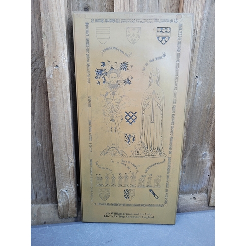 483 - Brass Coal storage box brass decorative plates and a brass plaque