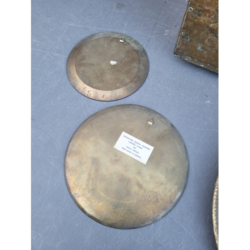 483 - Brass Coal storage box brass decorative plates and a brass plaque