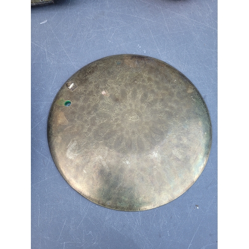 483 - Brass Coal storage box brass decorative plates and a brass plaque