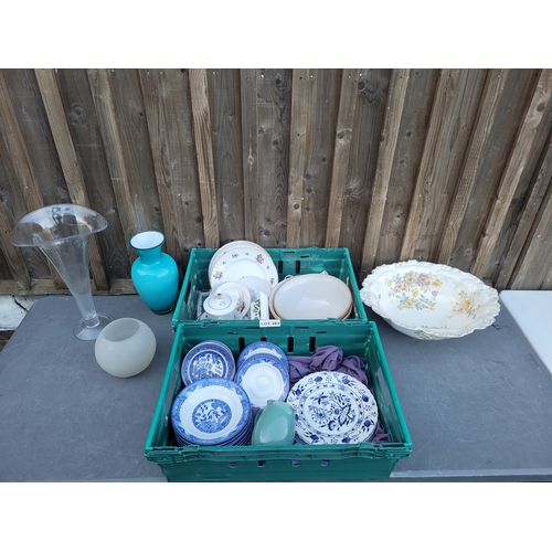 484 - Collection of China and glassware including vases large serving dish tea pots and more