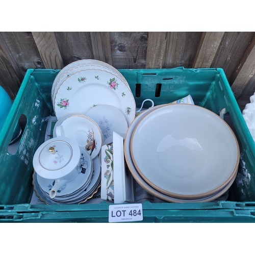 484 - Collection of China and glassware including vases large serving dish tea pots and more