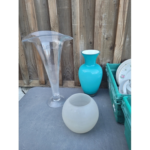 484 - Collection of China and glassware including vases large serving dish tea pots and more