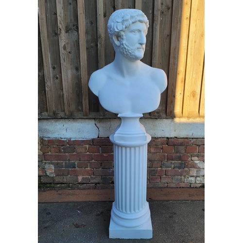 232 - Large ceramic Bust on Romanesque column  of Roman Emperor Hadrian - 150cm