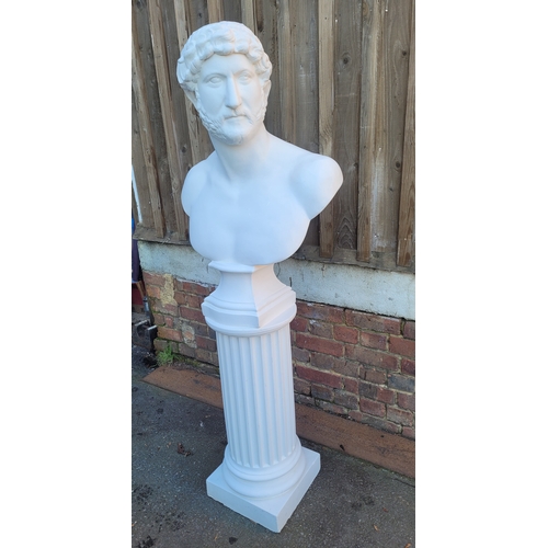 232 - Large ceramic Bust on Romanesque column  of Roman Emperor Hadrian - 150cm