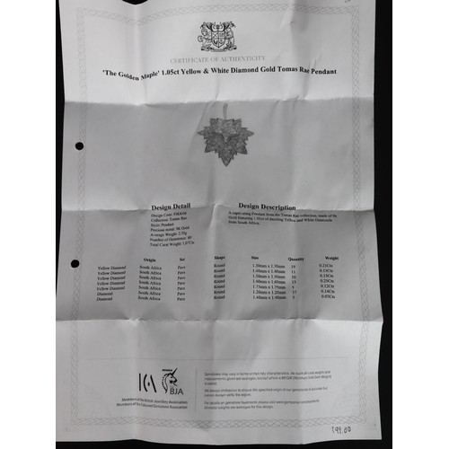 36 - 1.02ct Diamond 9K Gold Tomas Rae Pendant + 'The Golden Maple' 1.05ct Yellow & White Diamond 9K Gold ... 