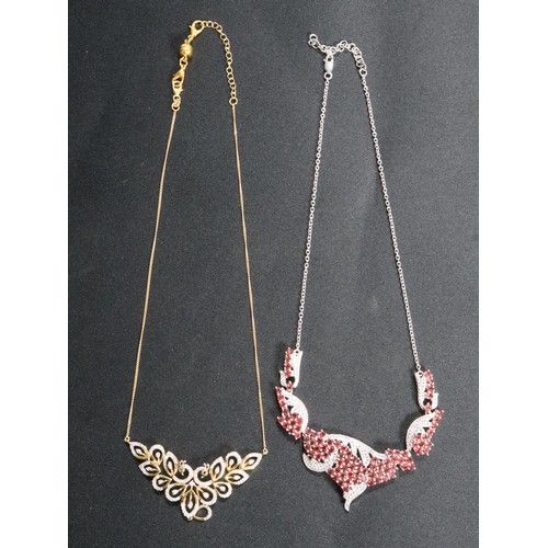 44 - Mozambique Garnet & White Topaz Sterling Silver Necklace 14.09cts + 1.3ct White & Black Diamond Mida... 