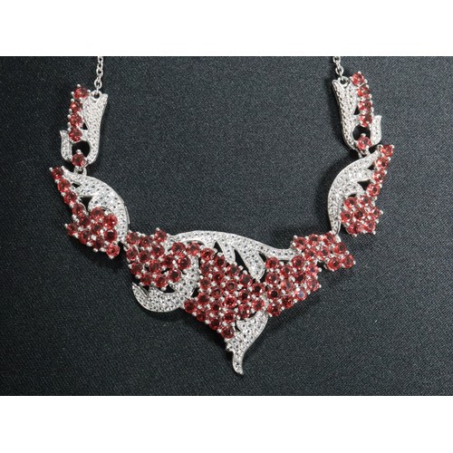 44 - Mozambique Garnet & White Topaz Sterling Silver Necklace 14.09cts + 1.3ct White & Black Diamond Mida... 