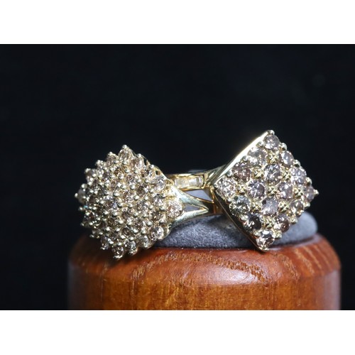 47 - 3/4ct Champagne Diamond 9k Gold Ring Size N-O & 1ct Champagne Diamond 9k Gold Ring Size N-O with COA... 