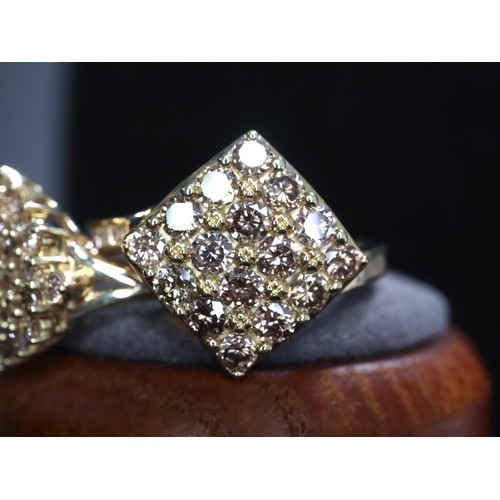 47 - 3/4ct Champagne Diamond 9k Gold Ring Size N-O & 1ct Champagne Diamond 9k Gold Ring Size N-O with COA... 