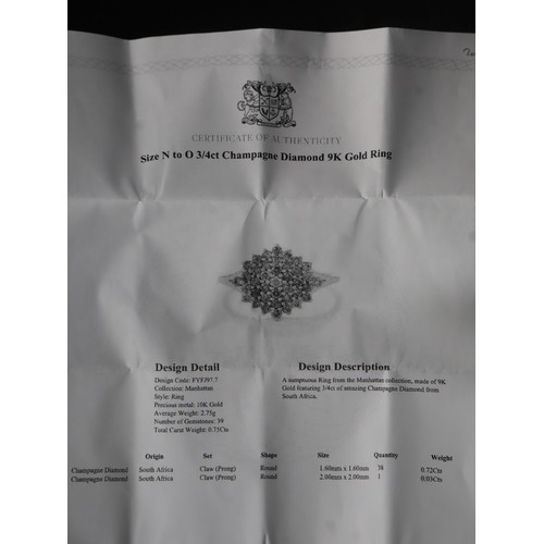 47 - 3/4ct Champagne Diamond 9k Gold Ring Size N-O & 1ct Champagne Diamond 9k Gold Ring Size N-O with COA... 