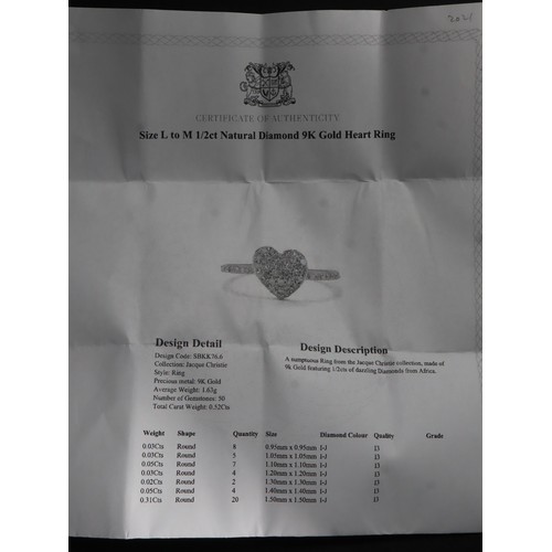 51 - 1.20ct Diamond 9K Gold Tomas Rae Ring Size N-O & 1/2ct Natural Diamond 9K Gold Heart Ring Size L-M w... 