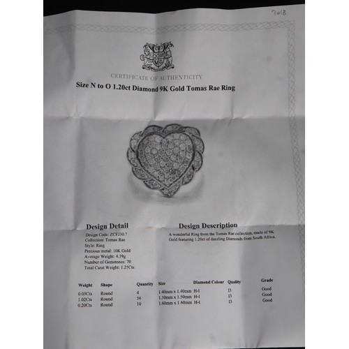 51 - 1.20ct Diamond 9K Gold Tomas Rae Ring Size N-O & 1/2ct Natural Diamond 9K Gold Heart Ring Size L-M w... 
