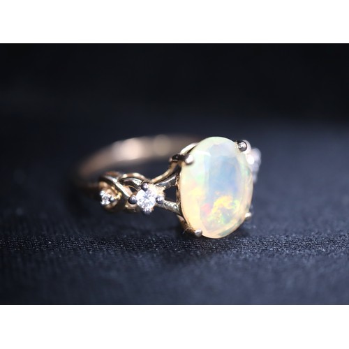 63 - Ethiopian Opal & White Zircon 9K Gold Ring 1.37ct Size N-O & Ethiopian Opal & White Zircon 9K Gold R... 