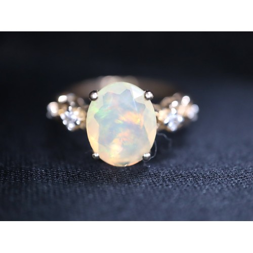 63 - Ethiopian Opal & White Zircon 9K Gold Ring 1.37ct Size N-O & Ethiopian Opal & White Zircon 9K Gold R... 