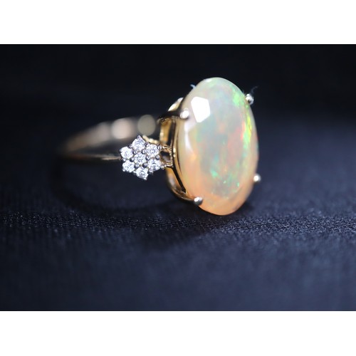 63 - Ethiopian Opal & White Zircon 9K Gold Ring 1.37ct Size N-O & Ethiopian Opal & White Zircon 9K Gold R... 