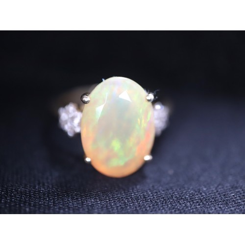 63 - Ethiopian Opal & White Zircon 9K Gold Ring 1.37ct Size N-O & Ethiopian Opal & White Zircon 9K Gold R... 
