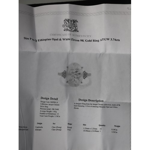 63 - Ethiopian Opal & White Zircon 9K Gold Ring 1.37ct Size N-O & Ethiopian Opal & White Zircon 9K Gold R... 