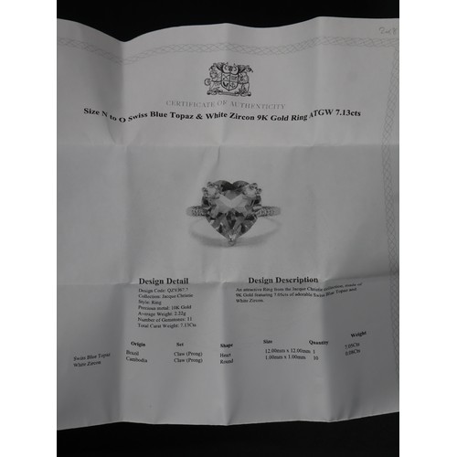 66 - Swiss Blue Topaz & White Zircon 9K Gold Ring 7.55ct Size N-O & Swiss Blue Topaz & White Zircon 9K Go... 