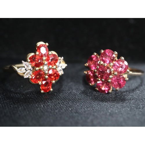 72 - Winza Ruby & White Zircon 9K Gold Ring 1.68ct Size N-O & 1.77ct Cruzeiro Rubellite 9K Gold Ring Size... 