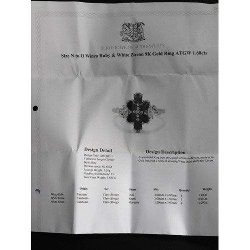 72 - Winza Ruby & White Zircon 9K Gold Ring 1.68ct Size N-O & 1.77ct Cruzeiro Rubellite 9K Gold Ring Size... 