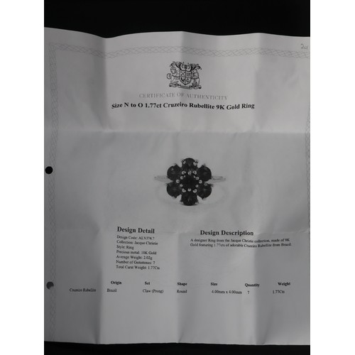 72 - Winza Ruby & White Zircon 9K Gold Ring 1.68ct Size N-O & 1.77ct Cruzeiro Rubellite 9K Gold Ring Size... 