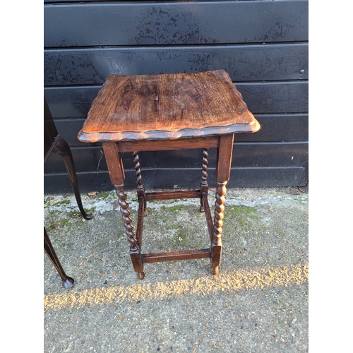 677 - Antique Ladies writing desk and a Jacobean style oak barley twist side table