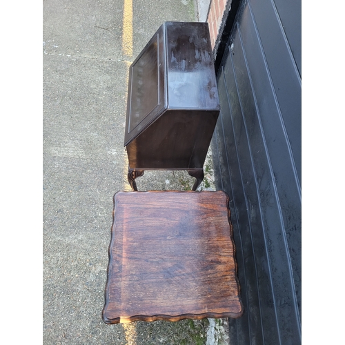 677 - Antique Ladies writing desk and a Jacobean style oak barley twist side table