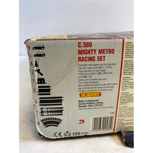 329 - Vintage Scalextric C.580 Mighty Metro racing set and C.248 Hump bridge