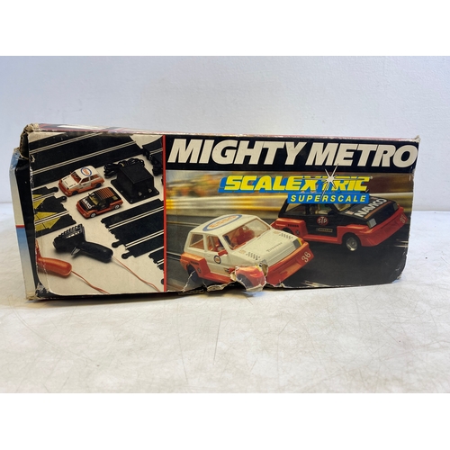 329 - Vintage Scalextric C.580 Mighty Metro racing set and C.248 Hump bridge