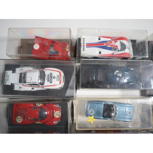 144 - A collection of cases 1:43 scale die cast model racers includes LeMans, Touring and domestic Porsche... 
