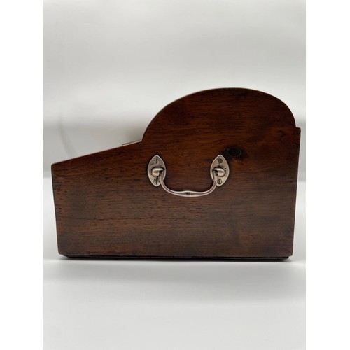 111 - Fine George III Mahogany Tambour Top Writing Box with Original Sterling Silver carry handles , echel... 