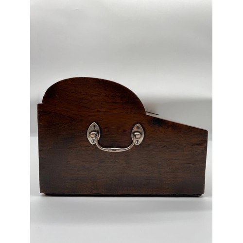 111 - Fine George III Mahogany Tambour Top Writing Box with Original Sterling Silver carry handles , echel... 