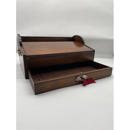 111 - Fine George III Mahogany Tambour Top Writing Box with Original Sterling Silver carry handles , echel... 
