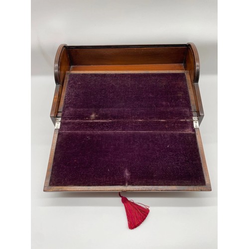 111 - Fine George III Mahogany Tambour Top Writing Box with Original Sterling Silver carry handles , echel... 