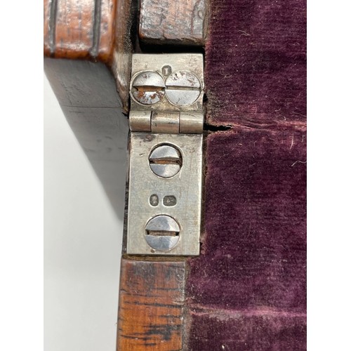 111 - Fine George III Mahogany Tambour Top Writing Box with Original Sterling Silver carry handles , echel... 